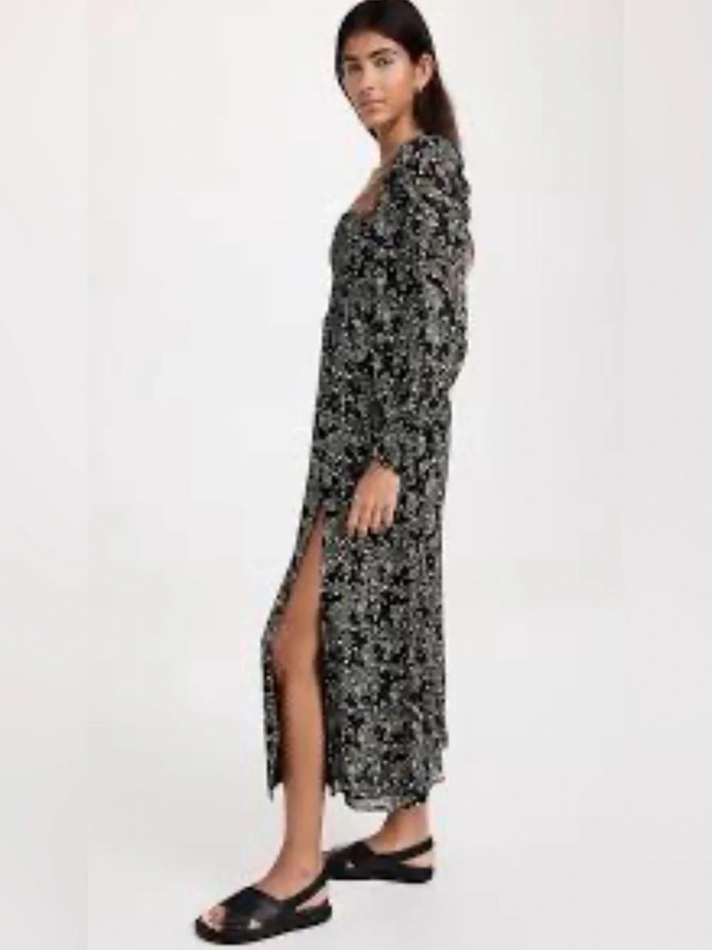 NWT O.P.T. Smocked Floral Maxi Dress – Black Multi Boho Long Sleeve XL